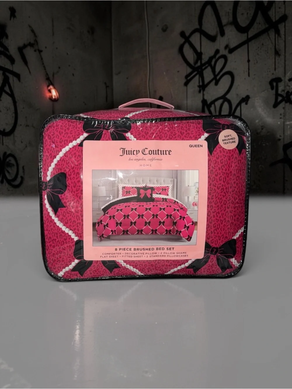 Juicy Couture Pink and Black 8-Piece Brushed Queen Comforter Set
